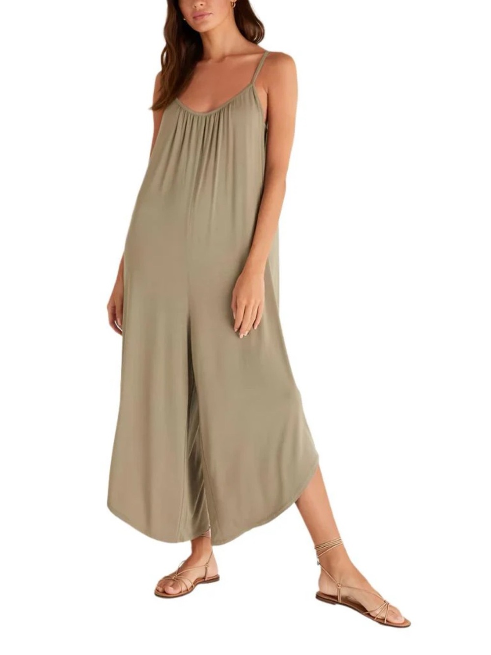 Shinestar Beige Wide-Leg Jumpsuit with Spaghetti Straps